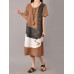 S-5XL Women Casual Short Sleeve Splice Loose O-neck Mid Long Dress