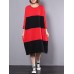 Casual Women Cotton Linen Loose Striped Long Sleeve Dress