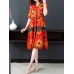 Elegant Women Floral Print V-Neck Button Short Sleeve Dress
