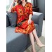 Elegant Women Floral Print V-Neck Button Short Sleeve Dress