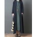 Vintage Women Loose Cotton Linen Pure Color Lapel Button Collar Pockets Dress