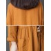 Vintage Women Loose Cotton Linen Pure Color Lapel Button Collar Pockets Dress