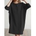 Casual Women Loose Cotton Linen Round Neck 3/4 Sleeve Dress
