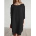 Casual Women Loose Cotton Linen Round Neck 3/4 Sleeve Dress