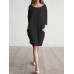 Casual Women Loose Cotton Linen Round Neck 3/4 Sleeve Dress