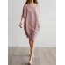 Casual Women Loose Cotton Linen Round Neck 3/4 Sleeve Dress