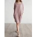 Casual Women Loose Cotton Linen Round Neck 3/4 Sleeve Dress