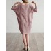 Casual Women Loose Cotton Linen Round Neck 3/4 Sleeve Dress