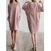 Casual Women Loose Cotton Linen Round Neck 3/4 Sleeve Dress