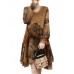Women Long Sleeve Lace Patchwork Floral Print Mini Elegant Dress