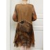 Women Long Sleeve Lace Patchwork Floral Print Mini Elegant Dress