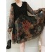 Women Long Sleeve Lace Patchwork Floral Print Mini Elegant Dress