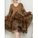 Women Long Sleeve Lace Patchwork Floral Print Mini Elegant Dress