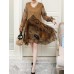 Women Long Sleeve Lace Patchwork Floral Print Mini Elegant Dress