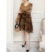 Women Long Sleeve Lace Patchwork Floral Print Mini Elegant Dress