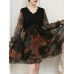 Women Long Sleeve Lace Patchwork Floral Print Mini Elegant Dress