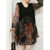 Women Long Sleeve Lace Patchwork Floral Print Mini Elegant Dress