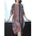 Women 3/4 Sleeve O-neck Floral Print Split Silk Vintage Dress Women 3/4 Sleeve O-neck Floral Print Split Silk Vintage Dress