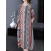 Women 3/4 Sleeve O-neck Floral Print Split Silk Vintage Dress Women 3/4 Sleeve O-neck Floral Print Split Silk Vintage Dress