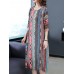 Women 3/4 Sleeve O-neck Floral Print Split Silk Vintage Dress Women 3/4 Sleeve O-neck Floral Print Split Silk Vintage Dress