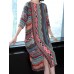 Women 3/4 Sleeve O-neck Floral Print Split Silk Vintage Dress Women 3/4 Sleeve O-neck Floral Print Split Silk Vintage Dress