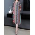 Women 3/4 Sleeve O-neck Floral Print Split Silk Vintage Dress Women 3/4 Sleeve O-neck Floral Print Split Silk Vintage Dress