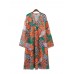Casual Women Loose Print Long Sleeve V-Neck Dress