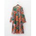 Casual Women Loose Print Long Sleeve V-Neck Dress