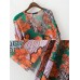 Casual Women Loose Print Long Sleeve V-Neck Dress