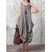 Women Casual Sleeveless V Neck Asymmetric Maxi Dress