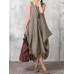 Women Casual Sleeveless V Neck Asymmetric Maxi Dress