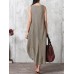 Women Casual Sleeveless V Neck Asymmetric Maxi Dress