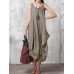 Women Casual Sleeveless V Neck Asymmetric Maxi Dress