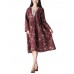 Vintage Floral Print O-neck Mid-long Dress