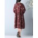 Vintage Floral Print O-neck Mid-long Dress