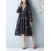 Vintage Floral Print O-neck Mid-long Dress
