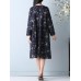 Vintage Floral Print O-neck Mid-long Dress
