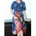 Elegant Women Floral Print Short Sleeve Crew Neck Dress