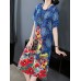Elegant Women Floral Print Short Sleeve Crew Neck Dress