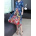 Elegant Women Floral Print Short Sleeve Crew Neck Dress