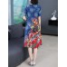 Elegant Women Floral Print Short Sleeve Crew Neck Dress
