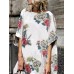 S-5XL Women Loose Floral Print Half Sleeve Irregular Hem Dress