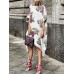 S-5XL Women Loose Floral Print Half Sleeve Irregular Hem Dress