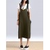 Women Sleeveless Straps Split Hem Mid-long Dress