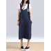 Women Sleeveless Straps Split Hem Mid-long Dress
