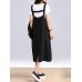 Women Sleeveless Straps Split Hem Mid-long Dress