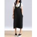 Women Sleeveless Straps Split Hem Mid-long Dress