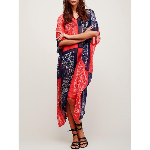Women Vintage Folk Style V-Neck Bikini Cover Beach Dress Women Vintage Folk Style V-Neck Bikini Cover Beach Dress
