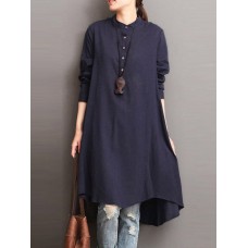 Women Button Down Baggy Blouse Casual Loose Asymmetric Shirt Dress