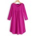 Women Long Sleeve Button Pleated Solid Color Dress